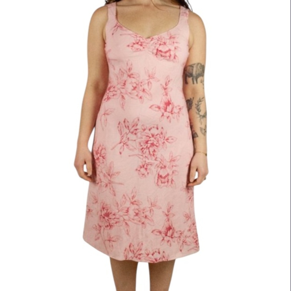 Ann Taylor Easter loft pink floral linen dress‎ size 4p